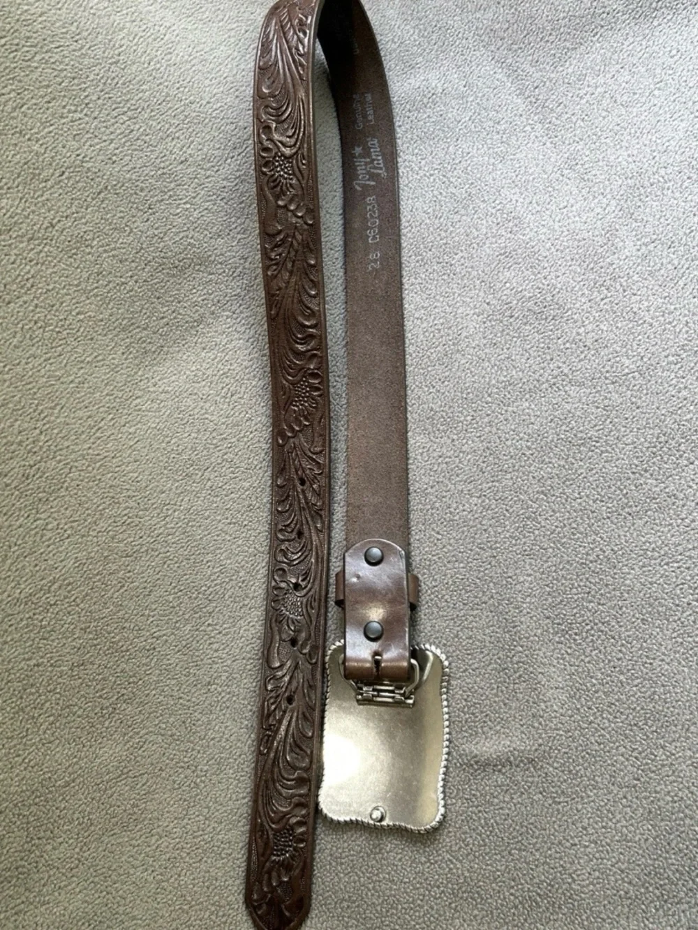 Tony Lama Kid’s Cowboys & Indians Belt Dark Brown Tooled Leather & Buckle 28